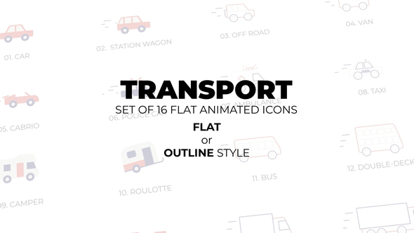 Photo of Transport – Set of 16 Animated Icons Flat or Outline style – Videohive 56750094