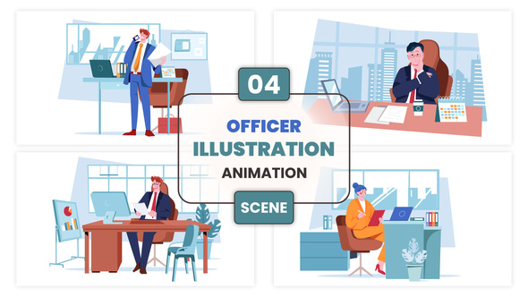 Photo of Officer Illustration Animation Scene – Videohive 57336164