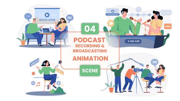 Photo of Podcast Recording & Broadcasting Animation Scene – Videohive 57060579