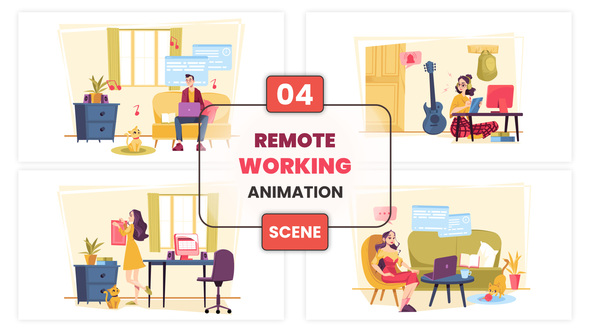 Photo of Remote Working Illustration Animation Scene – Videohive 57336273