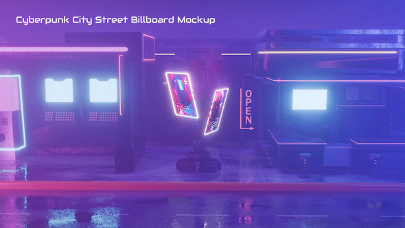 Photo of Cyberpunk City Street Billboard Mockup – Videohive 58655079