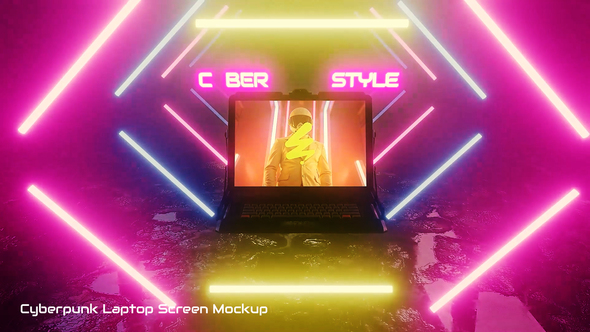 Photo of Cyberpunk Laptop Screen Mockup – Videohive 58504780