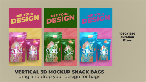 Photo of Vertical 3D Mockup Snack Bags – Videohive 58656184