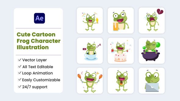 Photo of Cute Cartoon Frog Character Illustration – Videohive 59156332