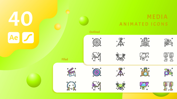Photo of Media icon set presents colorful line art of filming and audio recording equipment icons – Videohive 59382189