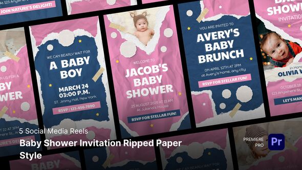 Photo of Reels – Baby Shower Invitation Ripped Paper Style Premiere Pro Templates – Videohive 59286013