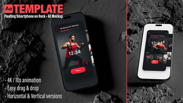 Photo of Floating Smartphone on Rock – App Mockup | AE Template (Vertical & Horizontal) – Videohive 58463360