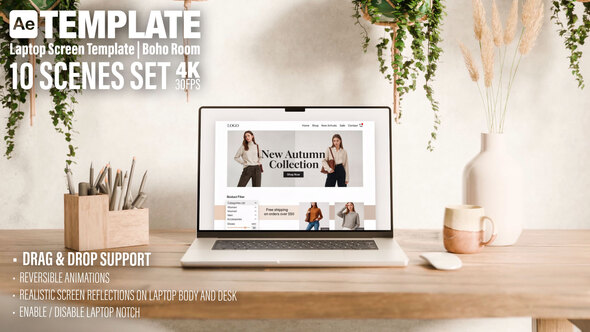Photo of Laptop Screen Mockup | AE Template | Boho Rustical Room | 10 Scenes Set – Videohive 59964346
