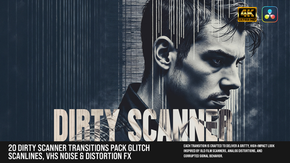 Photo of 20-Dirty Scanner Transitions Pack – Glitch Scanlines, VHS Noise & Distortion FX For DaVinci Resolve – Videohive 60919050