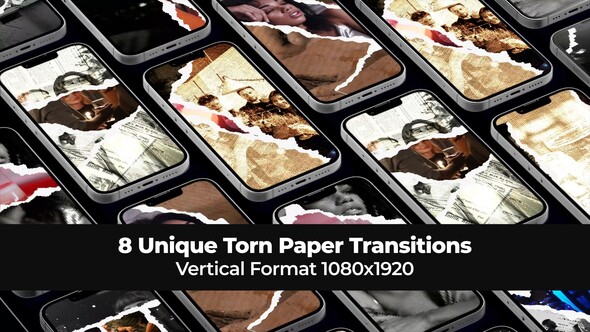 Photo of 8 Unique Torn Paper Transitions. Vertical Format 1080×1920 – Videohive 60911240