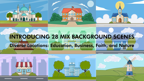 Photo of set of building background scenes vector illustration cartoon animation video – Videohive 60961683