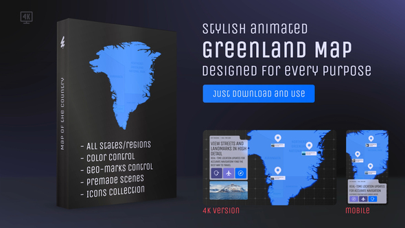 Photo of Greenland Map – Autonomous Territory (Kalaallit Nunaat) Map Kit – Videohive 61539497