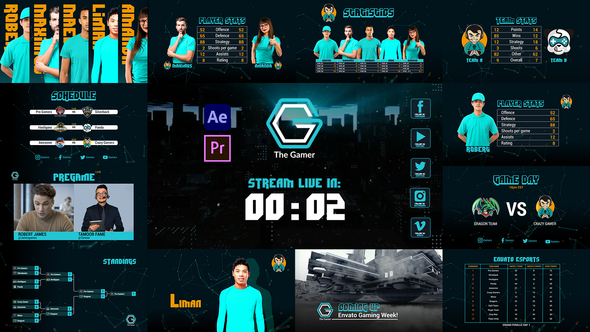 Photo of Esports Gamer Broadcast Package for After Effects – Stream Starting/Ended, Lower Thirds, Stats – Videohive 29283377