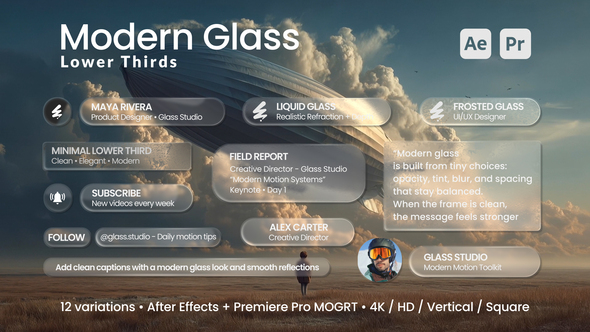 Photo of Modern Glass Lower Thirds (12 MOGRTs) for Premiere Pro & After Effects – Videohive 61978046