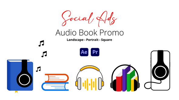 Photo of Audio Book Promo Social Ads – 5 Logo Concepts in Landscape, Square & Portrait (MOGRT) – Videohive 45175126