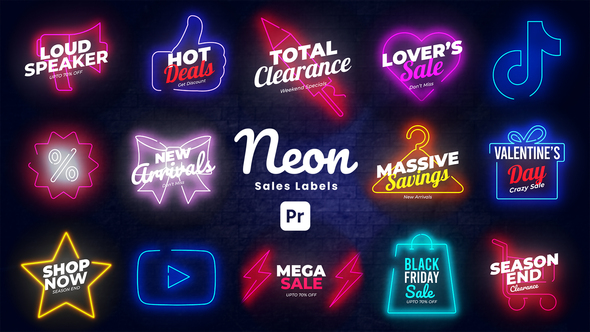 Photo of Neon Sale Labels – Glowing Discount Signs for Premiere Pro – Videohive 54151534